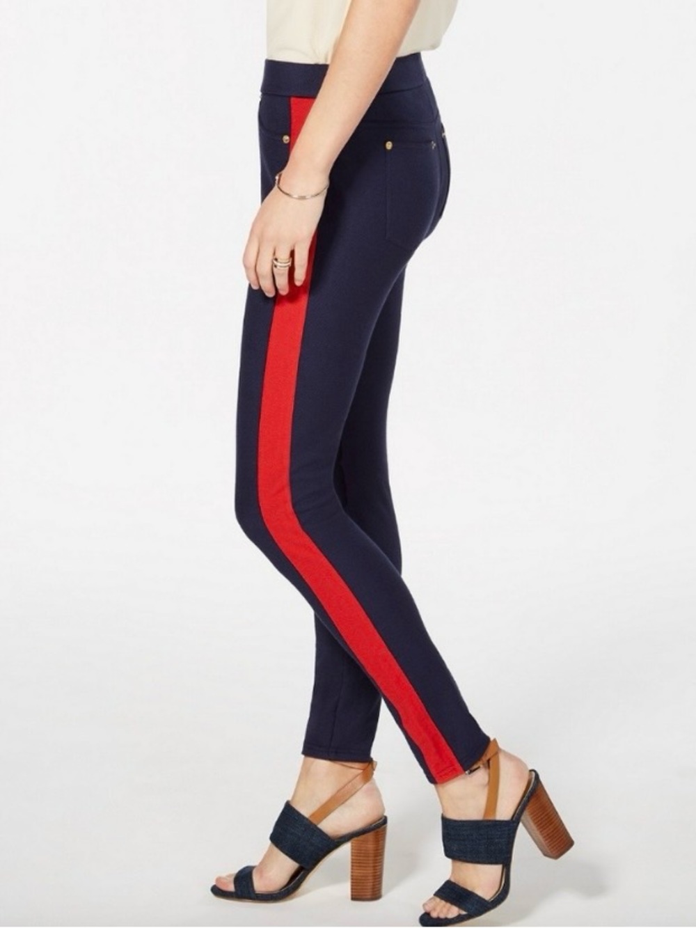 Michael Kors Striped Tapered Leggings Casual Pants Blue Medium Pull On Stretch